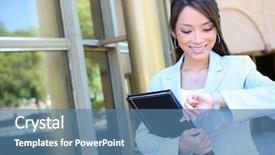  Presentation with asian - Amazing presentation theme having event management - pretty asian business woman looking backdrop and a teal colored foreground