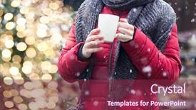  Presentation with mulled wine - Beautiful presentation theme featuring event marketing - woman holding cup with hot backdrop and a violet colored foreground