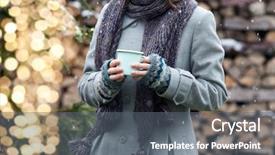  Presentation with mulled wine - PPT theme with event marketing - woman holding cup with hot background and a gray colored foreground
