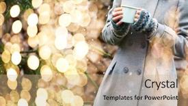  Presentation with mulled wine - Presentation theme having event marketing - woman holding cup with hot background and a coral colored foreground