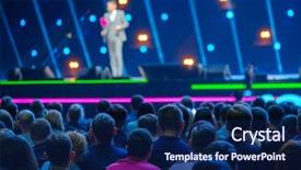  Presentation with audience - Theme having events - audience listens to the lecturer background and a navy blue colored foreground