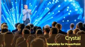  Presentation with audience - Cool new presentation theme with events - audience listens to the lecturer backdrop and a tawny brown colored foreground