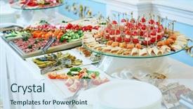  Presentation with food service - Audience pleasing theme consisting of events - catering service restaurant table backdrop and a sky blue colored foreground
