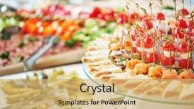  Presentation with food service - Colorful slide deck enhanced with events - catering service restaurant table backdrop and a yellow colored foreground