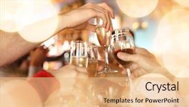  Presentation with champagne - Audience pleasing PPT theme consisting of events - celebration hands holding the glasses backdrop and a coral colored foreground