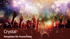  Presentation with fireworks - Audience pleasing PPT theme consisting of events - cheering crowd watching fireworks backdrop and a tawny brown colored foreground