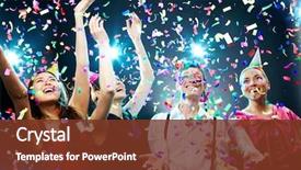  Presentation with fun - Colorful PPT theme enhanced with events - four friends making having fun backdrop and a tawny brown colored foreground