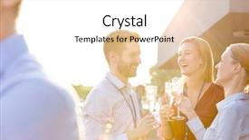  Presentation with champagne - Slide deck having events - group of attractive business colleagues background and a white colored foreground