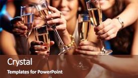  Presentation with sparkling wine - Audience pleasing presentation theme consisting of events - group of partying girls clinking backdrop and a tawny brown colored foreground