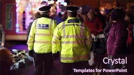  Presentation with crowd - PPT layouts having events - police in hi-visibility jackets policing background and a wine colored foreground