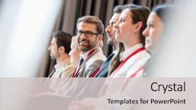  Presentation with events - PPT theme having events - portrait of confident businessman sitting background and a light gray colored foreground