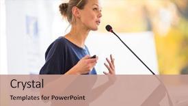  Presentation with events - PPT theme enhanced with events - pretty young business woman giving background and a coral colored foreground