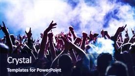  Presentation with events - Audience pleasing presentation theme consisting of events - silhouettes of concert crowd backdrop and a navy blue colored foreground