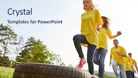  Presentation with teambuilding - PPT theme with events - sporting team trains endurance background and a sky blue colored foreground