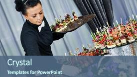  Presentation with meat food - Presentation theme with events - waiter with meat dish serving background and a ocean colored foreground