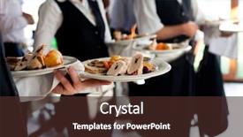  Presentation with meat - Amazing PPT theme having events - waiters carrying plates with meat backdrop and a tawny brown colored foreground