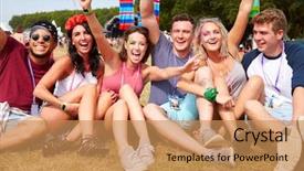  Presentation with festival music - Amazing slides having events multi cultural - friends sitting on the grass backdrop and a coral colored foreground