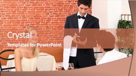  Presentation with restaurant in thai - PPT theme with events order - couple in restaurant background and a coral colored foreground