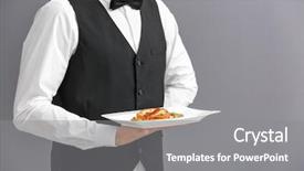  Presentation with waiter - Amazing slides having events order - waiter holding plate with dish backdrop and a gray colored foreground