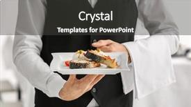  Presentation with waiter - PPT layouts consisting of events order - waiter holding plate with fish background and a dark gray colored foreground