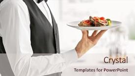  Presentation with dairy produce meat vegetables - Cool new slides with events order - waiter holding plate with meat backdrop and a lemonade colored foreground