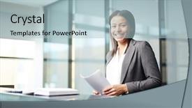  Presentation with participant - Presentation design with events registration - young successful participant of conference background and a light blue colored foreground