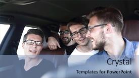  Presentation with friends - PPT theme enhanced with events safety day - close up happy friends talking background and a light blue colored foreground