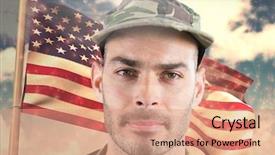  Presentation with american revolution close up - Slides enhanced with events safety day - close up of soldier face background and a coral colored foreground