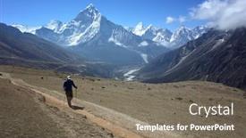  Presentation with everest - Audience pleasing presentation consisting of everest-trek-hiker-on-three backdrop and a gray colored foreground