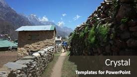  Presentation with everest - Audience pleasing PPT theme consisting of everest-trek-hiker-standing backdrop and a tawny brown colored foreground
