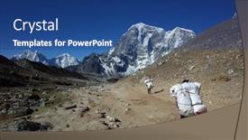  Presentation with everest - PPT theme with everest-trek-porters-are-carrying background and a ocean colored foreground