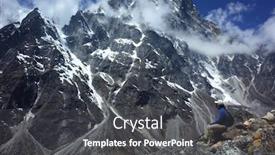  Presentation with mountain view - Presentation theme having everest-trek-resting-trekker background and a dark gray colored foreground