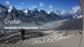  Presentation with everest - PPT theme having everest-trek-tourist-is-photographing background and a ocean colored foreground