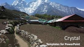  Presentation with everest - Beautiful presentation theme featuring everest-trek-walkway-in-phortse backdrop and a tawny brown colored foreground