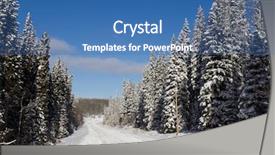  Presentation with forest road - Beautiful PPT theme featuring evergreen forest - icy road with snow covered backdrop and a teal colored foreground
