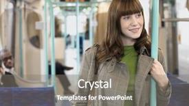  Presentation with commuter - PPT theme enhanced with everyday - smiling young woman standing background and a gray colored foreground