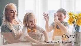  Presentation with parent children - Presentation design enhanced with everyday breakfast together with kids background and a coral colored foreground