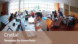  Presentation with job - Presentation design consisting of everyday job at modern office background and a coral colored foreground