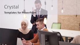  Presentation with coworking - PPT theme enhanced with everyday-life-at-coworking-startup background and a light gray colored foreground