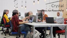  Presentation with coworking - Audience pleasing PPT theme consisting of everyday-life-at-coworking-startup backdrop and a light gray colored foreground