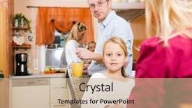  Presentation with school family - Presentation with everyday life of a family - kids doing their homework in the kitchen before going to school background and a coral colored foreground