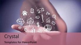  Presentation with successful person - Colorful slide deck enhanced with everyday tasks concept holding logo backdrop and a  colored foreground