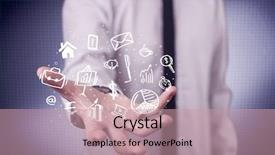  Presentation with successful person - Audience pleasing presentation theme consisting of everyday tasks concept holding logo backdrop and a  colored foreground