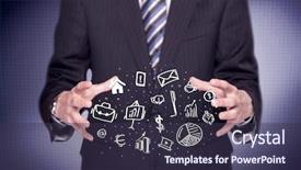  Presentation with successful person - Slide set consisting of everyday tasks concept holding logo background and a  colored foreground