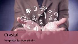  Presentation with successful person - Audience pleasing PPT layouts consisting of everyday tasks concept holding logo backdrop and a  colored foreground