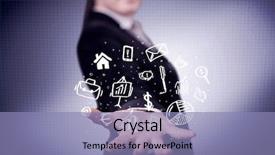  Presentation with successful person - Audience pleasing theme consisting of everyday tasks concept holding logo backdrop and a light blue colored foreground