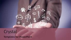  Presentation with successful person - Presentation design consisting of everyday tasks concept holding logo background and a violet colored foreground