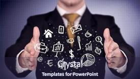  Presentation with successful person - Beautiful theme featuring everyday tasks concept holding logo backdrop and a  colored foreground