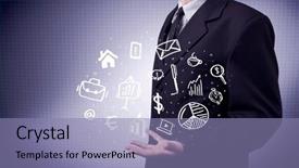  Presentation with successful person - Audience pleasing theme consisting of everyday tasks concept holding logo backdrop and a  colored foreground