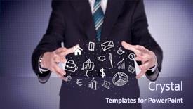  Presentation with successful person - PPT theme enhanced with everyday tasks concept holding logo background and a  colored foreground